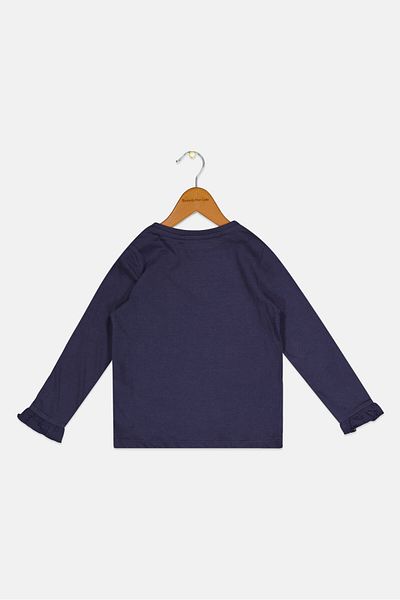 Sinsay Toddlers Girl Crew Neck Long Sleeves Sequin Detail Top, Navy