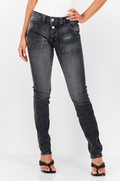 Don't Call Me Jennyfer Women Mid Waist Skinny Fit Washed Denim Jeans, Black