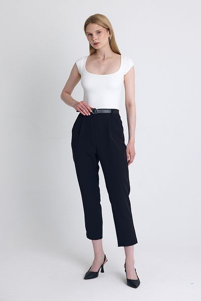 Rays Black High Waist Belted Carrot Cut Pants 6418A