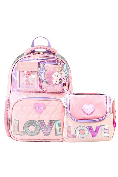 MUGGLE 2 Compartment Love School Bag + Lunchbox Powder Pink Set of 2
