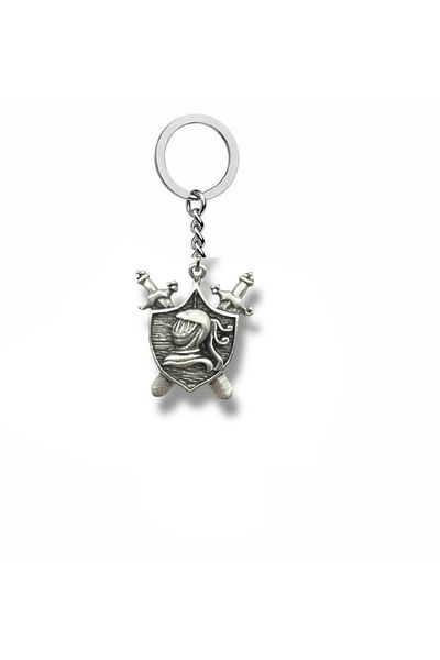 Herşey Nota Knight Sword and Crest Figured Keychain |   Medieval Themed Unisex Metal Accessory