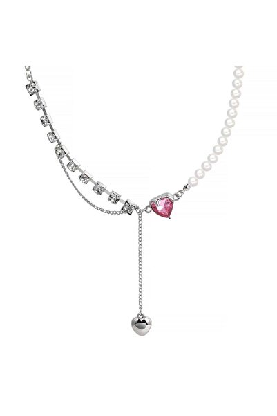 huitich قلادة أنيقة على شكل قلب من اللؤلؤ قابلة للتعديل بسلسلة 45+7 سم