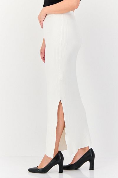 Don't Call Me Jennyfer Women Ribbed Side Slit Maxi Skirt, White