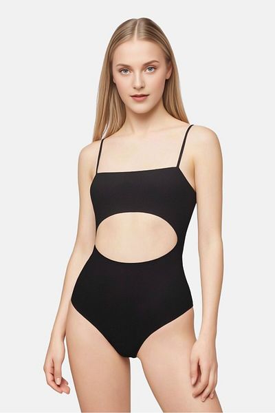 aerie Women Textured One Piece Swimwear, Black