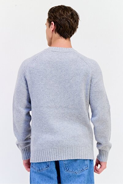 Esprit Men Ribbed Collar Brand Logo Sweater, Grey