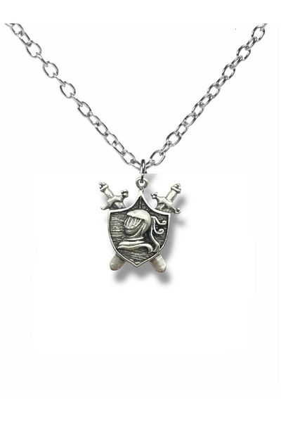 Herşey Nota Knight Sword and Coat of Arms Figured Necklace – Fantastic Unisex Jewelry with 60 cm Chain
