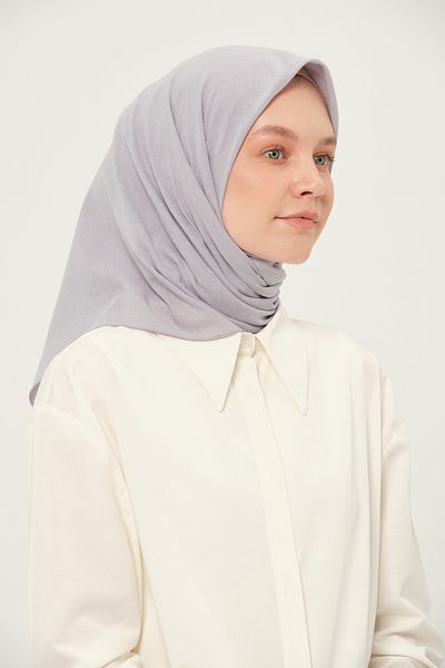Madame Polo Poly Coton Square Scarf Silver Cotton Breathable Fabric