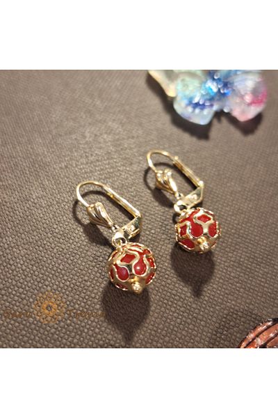 saratremo Gold-plated earrings - red mobile charm in delicate mount