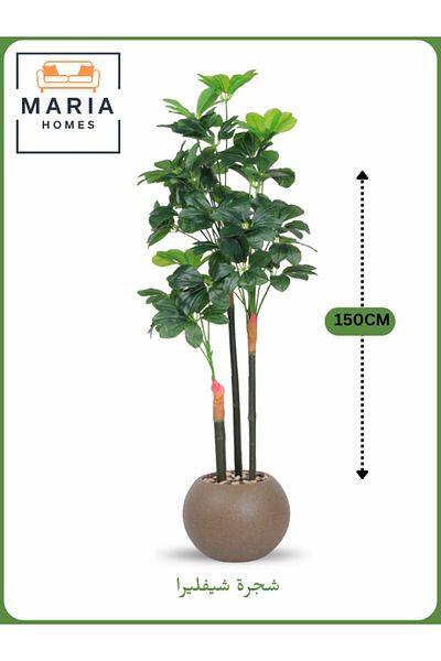MARIA HOMES Artificial Schefflera Tree 150 cm – Decorative Indoor Plant with Brown Pot