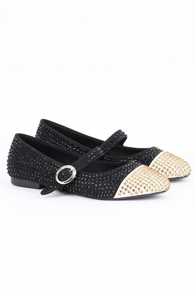 Paris Shoes Women's Black Double Color Highlight Stone Embroidered Ballerinas - Glitzia