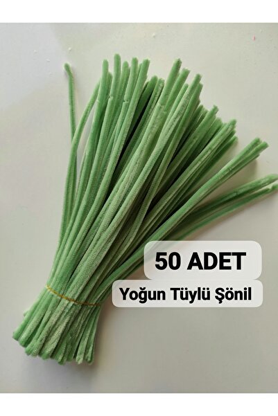 Genel Markalar 50 Adet Nane Yeşili Şönil, Çiçek Yapımına Uygun Tüylü Tel, 30 ...