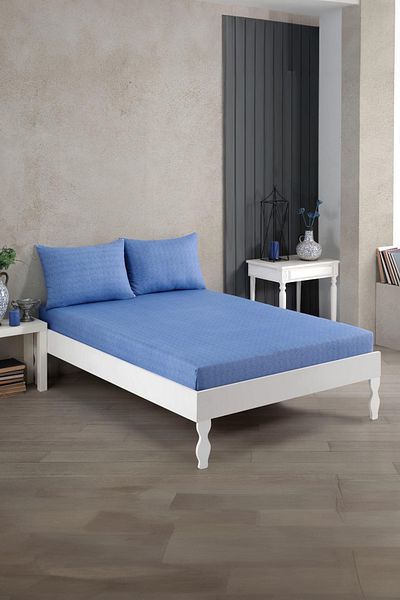Newsevinç Ev Tekstili Double Combed Cotton Fitted Sheet 160 X 200 cm - Blue
