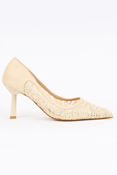 Paris Shoes Women's Beige Mesh Detailed Heeled Shoes - Elantra