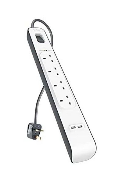 Belkin 4-Way Surge Protection Strip With 2 USB Port White 19cm
