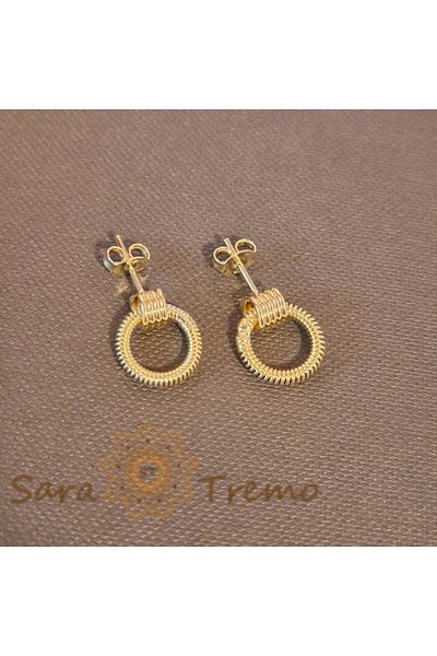 saratremo Gold Plated Earrings - Woven Circle Design - 1 cm