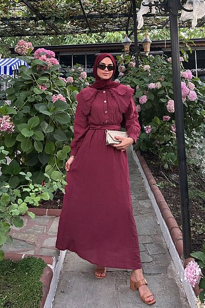 LOCCO Rochie de damă cu guler de păpușă Bordeaux