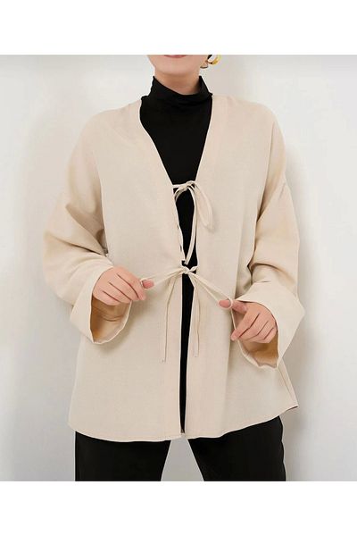 DEFNECE BUTİK Linen Kimono - Beige