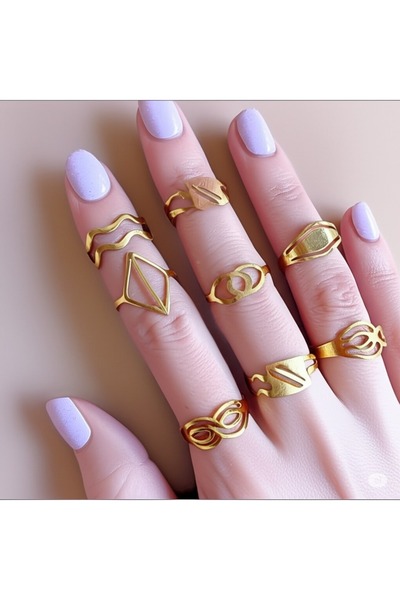 KANERUZ 7 Pieces Gold Color Adjustable Joint Rings (Models May Vary)