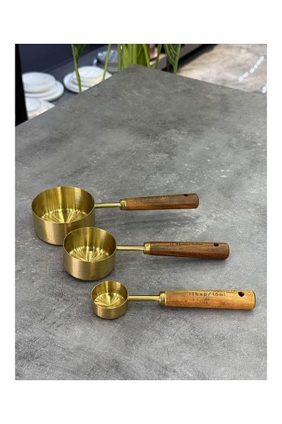 Doğudeko Metal 3-Piece Measuring Spoon with Acacia Handle
