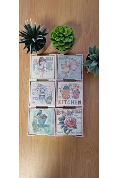 SERAMİKCİ Set of 6 Colorful Nostalgic Themed Coasters |   Water Resistant – Non-Slip Base – Decorative