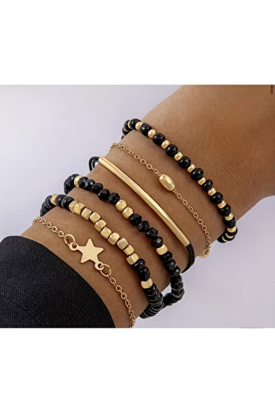 materialist Gold Sparkling Black Elegance – Set of 6 Combination Bracelets”