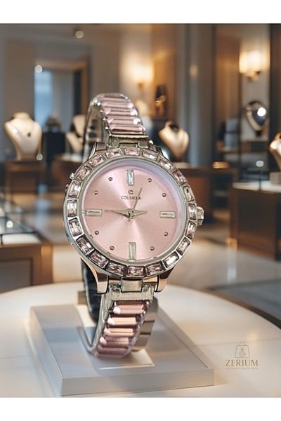 ZERİUM Pink Elegance Silver Round Dial Women's Watch