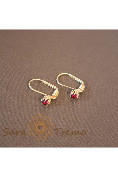 saratremo Gold-Plated Earrings with Classic Clasp and Imperial Red Zirconia Crystal