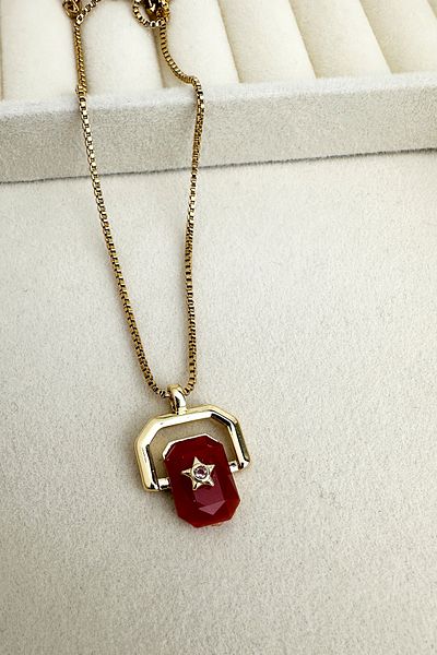 Modex Steel Gold Color Geometric Evil Eye Bead Detailed Stone Necklace (40cm)
