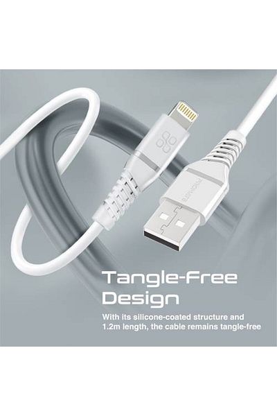 Promate High-quality charging and data transfer cable with Lightning connector, MFi certified to ensure compatibility with Apple devices