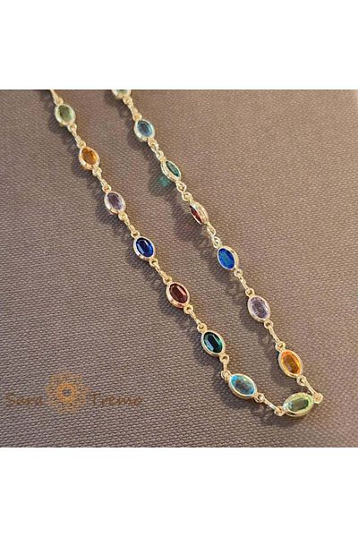 saratremo Colier placat cu aur și ștanțat – 48 cm cu cristale de zirconiu multicolore, ușor de asortat