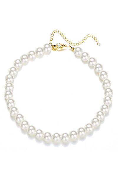 huitich Elegant Pearl Necklace with Alloy Clasp White 1Cm