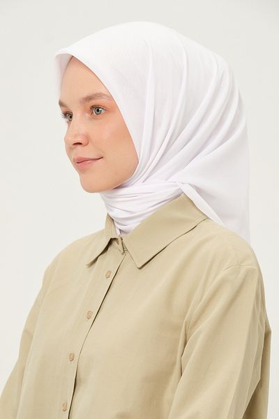 Madame Polo Plain Chiffon Square Scarf Optical White