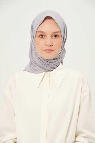 Madame Polo Τετράγωνο κασκόλ Poly Coton Ασημί βαμβακερό αναπνεύσιμο ύφασμα