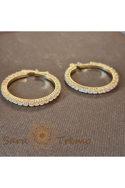 saratremo Elegant Earrings with Zirconia Crystals, 2.3 cm – Royal Sparkle, New Stamped Model