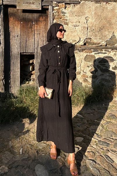 LOCCO Rochie de damă cu guler de păpușă neagră