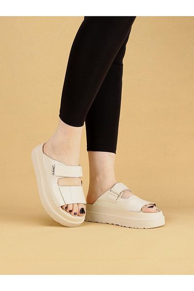 layki Zeyu Double Striped Anatomical Sole Beige Women's Slippers