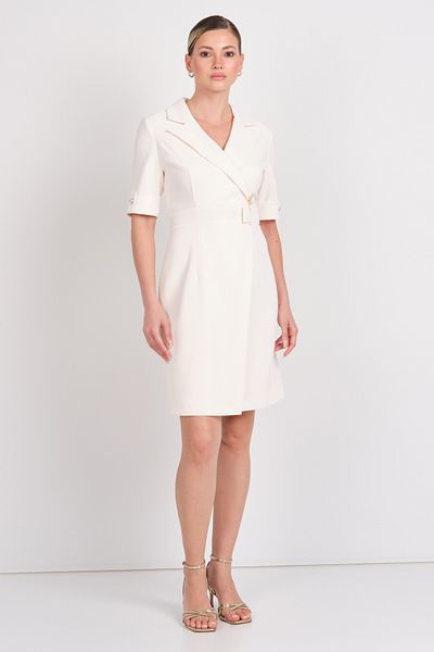 Ekol Rochie de damă cu talie metalică Accesorii Mini Lungime 5136 Crem
