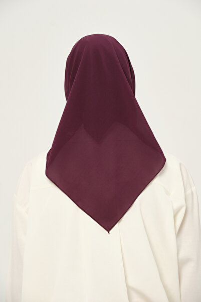 Madame Polo Düz Şifon Kare Eşarp Mürdüm Kaymaz Nefes Alabilen Kumaş 90x90 cm