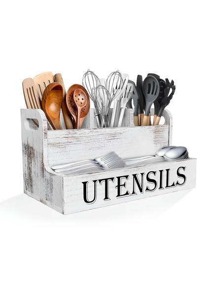 Cozy Nest حامل أدوات خشبي عتيق بتصميم ريفي مع 4 أقسام، مصنوع من خشب الباولوني...