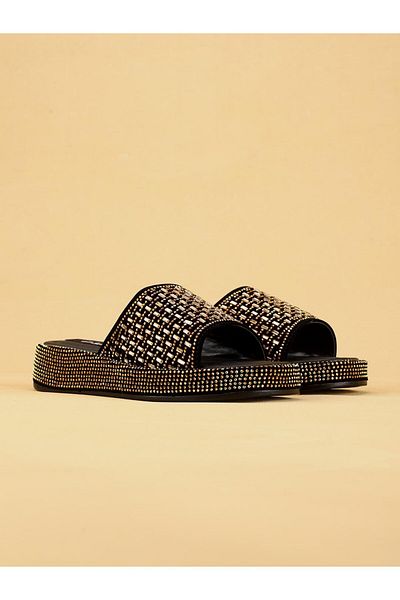 layki Laykly Stone Detailed Shiny Summer Model Platform Women's Gold Slippers