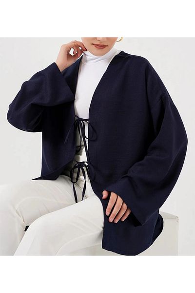 DEFNECE BUTİK Linen Kimono - Navy Blue