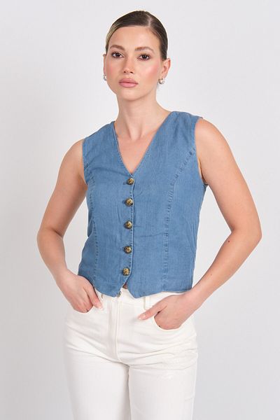ONLY Women's T-Shirt Sleeveless Buttoned Jean Vest 15337941 Indigo