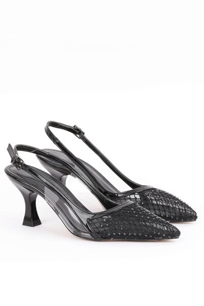 Paris Shoes Γυναικείο βραδινό φόρεμα με μαύρο διχτυωτό πέτρινο λεπτό τακούνι ...