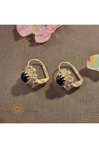 saratremo Cercei clasici placați cu aur – Decor floral cu cristale de zirconiu negru