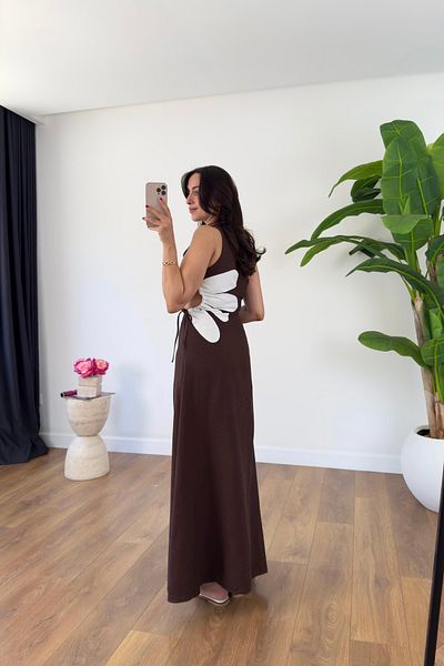 BİRCANÇİL Rita Bitter Brown One Shoulder Window Detail Skirt Lined Dress