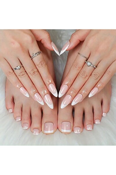 PİRAYE AKSESUAR 48'li El ve Ayak Tam Set Fransız Stili Beyaz French Detaylı J...