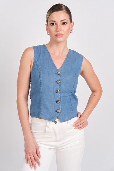 ONLY Women's T-Shirt Sleeveless Buttoned Jean Vest 15337941 Indigo