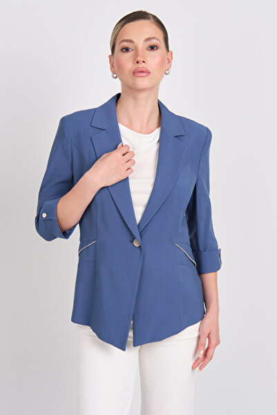 Ekol Women's Single Button Double Sleeve Jacket 4144 Indigo