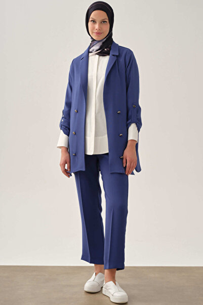 Tuğba Kolu Bant Detaylı Süs Düğmeli Ceket - İndigo