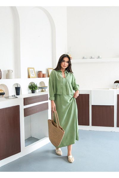 JaMolls Strap Loose Fit Midi Length Casual Stylish Dress Button Design Shirt Hijab Compatible Multi Double Suit